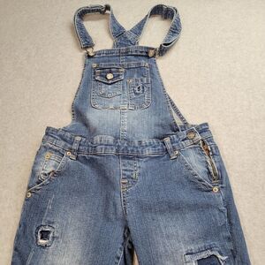 Rue 21 Overalls Women's Size 3/4 Skinny Distressed Denim Bib Cowgirl Countryglam